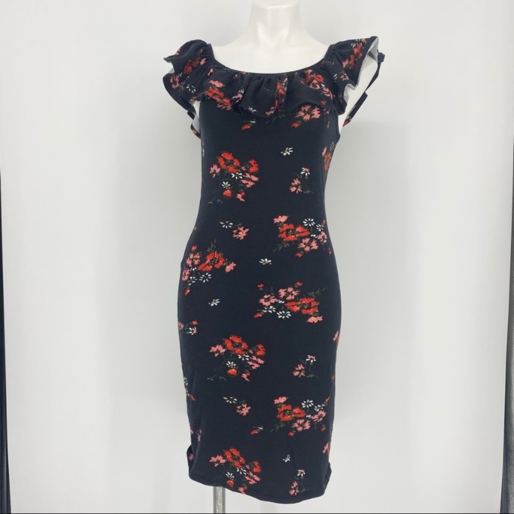 Rebecca Taylor Black Mini Ruffle Bodycon Dress S